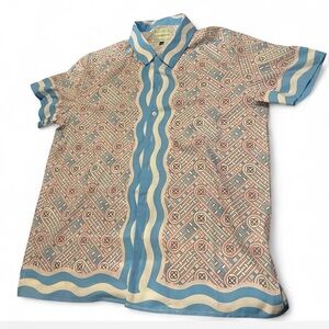 Stylish Blue and Cream Men's Casual Shirt